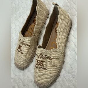 SAM EDELMAN Karla Espadrille Flat Loafer Linen Raffia In Beige 9.5